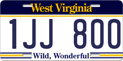 WV license plate 1JJ800