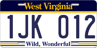 WV license plate 1JK012