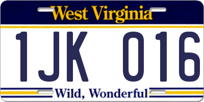 WV license plate 1JK016