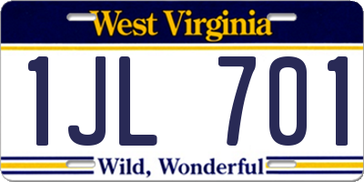 WV license plate 1JL701