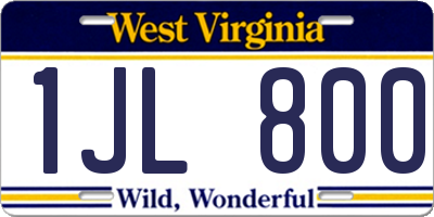 WV license plate 1JL800