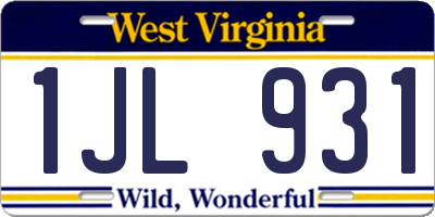 WV license plate 1JL931