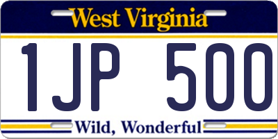 WV license plate 1JP500