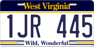 WV license plate 1JR445