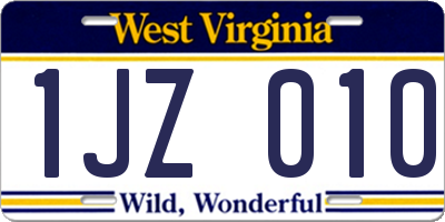 WV license plate 1JZ010