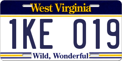 WV license plate 1KE019