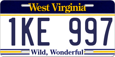 WV license plate 1KE997