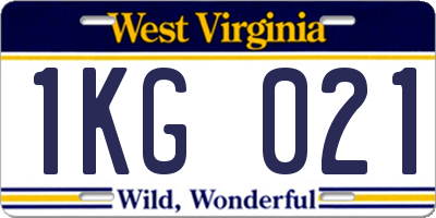 WV license plate 1KG021