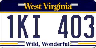 WV license plate 1KI403