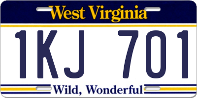 WV license plate 1KJ701