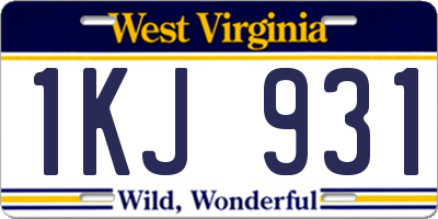 WV license plate 1KJ931