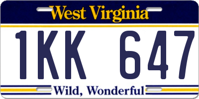 WV license plate 1KK647