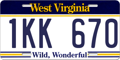 WV license plate 1KK670