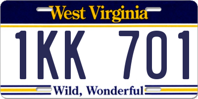 WV license plate 1KK701