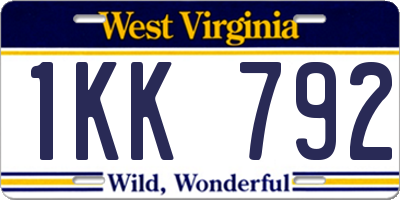 WV license plate 1KK792