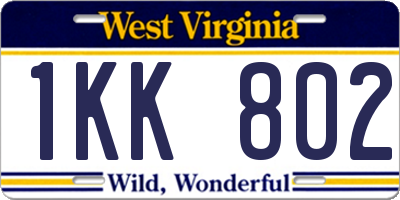 WV license plate 1KK802