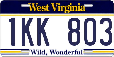WV license plate 1KK803