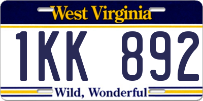 WV license plate 1KK892