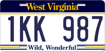 WV license plate 1KK987