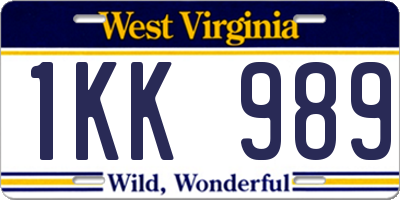 WV license plate 1KK989