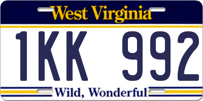 WV license plate 1KK992