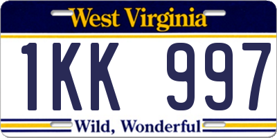 WV license plate 1KK997