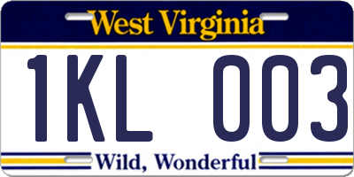 WV license plate 1KL003