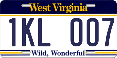 WV license plate 1KL007