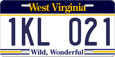 WV license plate 1KL021