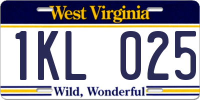 WV license plate 1KL025