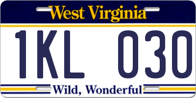 WV license plate 1KL030