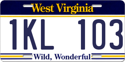 WV license plate 1KL103