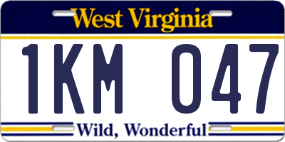 WV license plate 1KM047