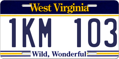 WV license plate 1KM103