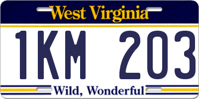 WV license plate 1KM203