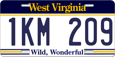 WV license plate 1KM209