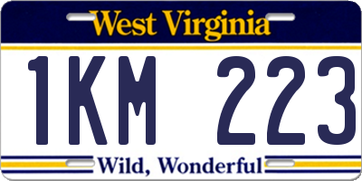 WV license plate 1KM223