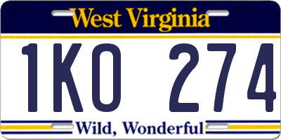 WV license plate 1KO274