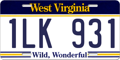 WV license plate 1LK931