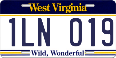 WV license plate 1LN019