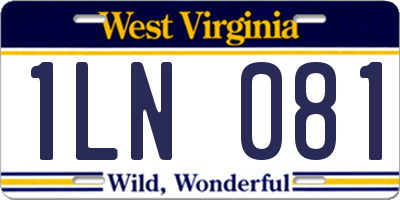 WV license plate 1LN081