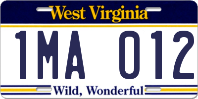 WV license plate 1MA012
