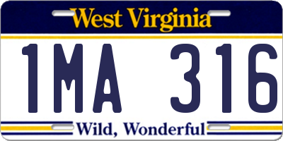 WV license plate 1MA316