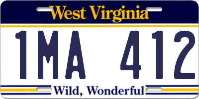WV license plate 1MA412
