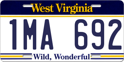 WV license plate 1MA692