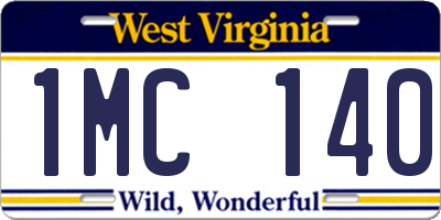 WV license plate 1MC140