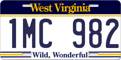 WV license plate 1MC982