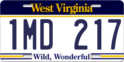 WV license plate 1MD217
