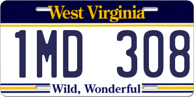 WV license plate 1MD308