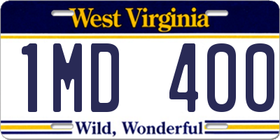 WV license plate 1MD400